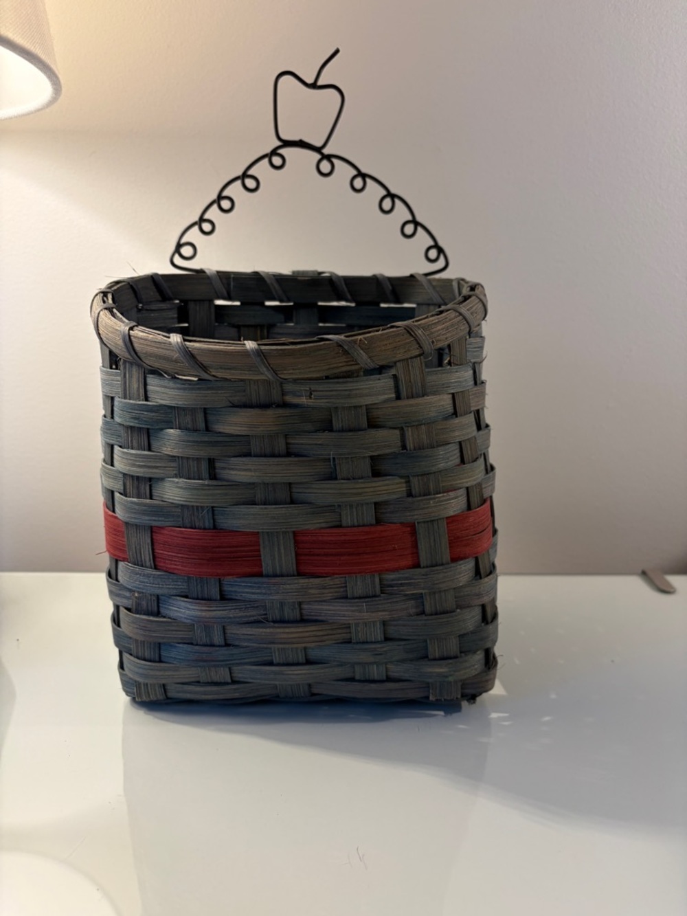 Woven rectangle Accent Basket with Red Stripe metal apple hanging wire